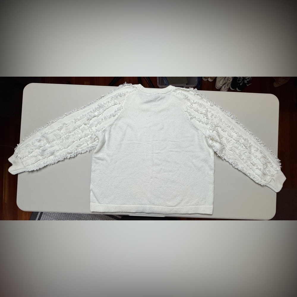 1. STATE White Textured Sweater – Size Medium – Cozy Fringe Sleeve Pullover - Picture 5 of 10
